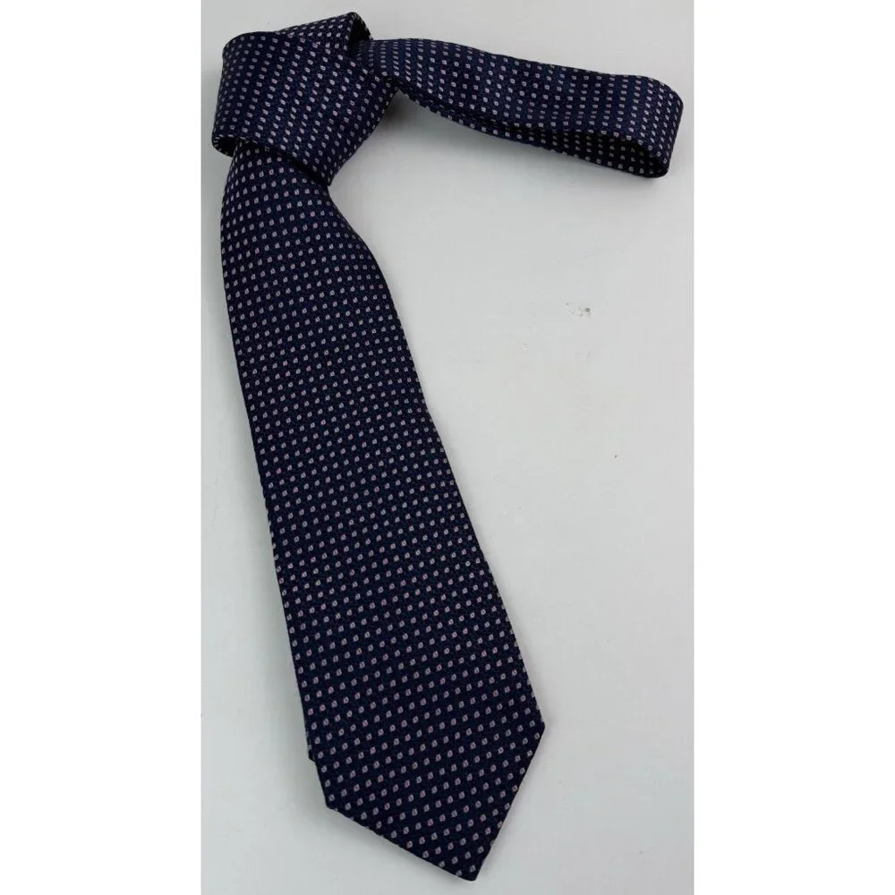 CHARLES TYRWHITT 100% Silk Necktie Designer Indigo Blue Pink Geometric Print EUC